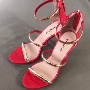 BEBE  BERDINE sandals high heels red  gold color women’s shoes size 6 36
